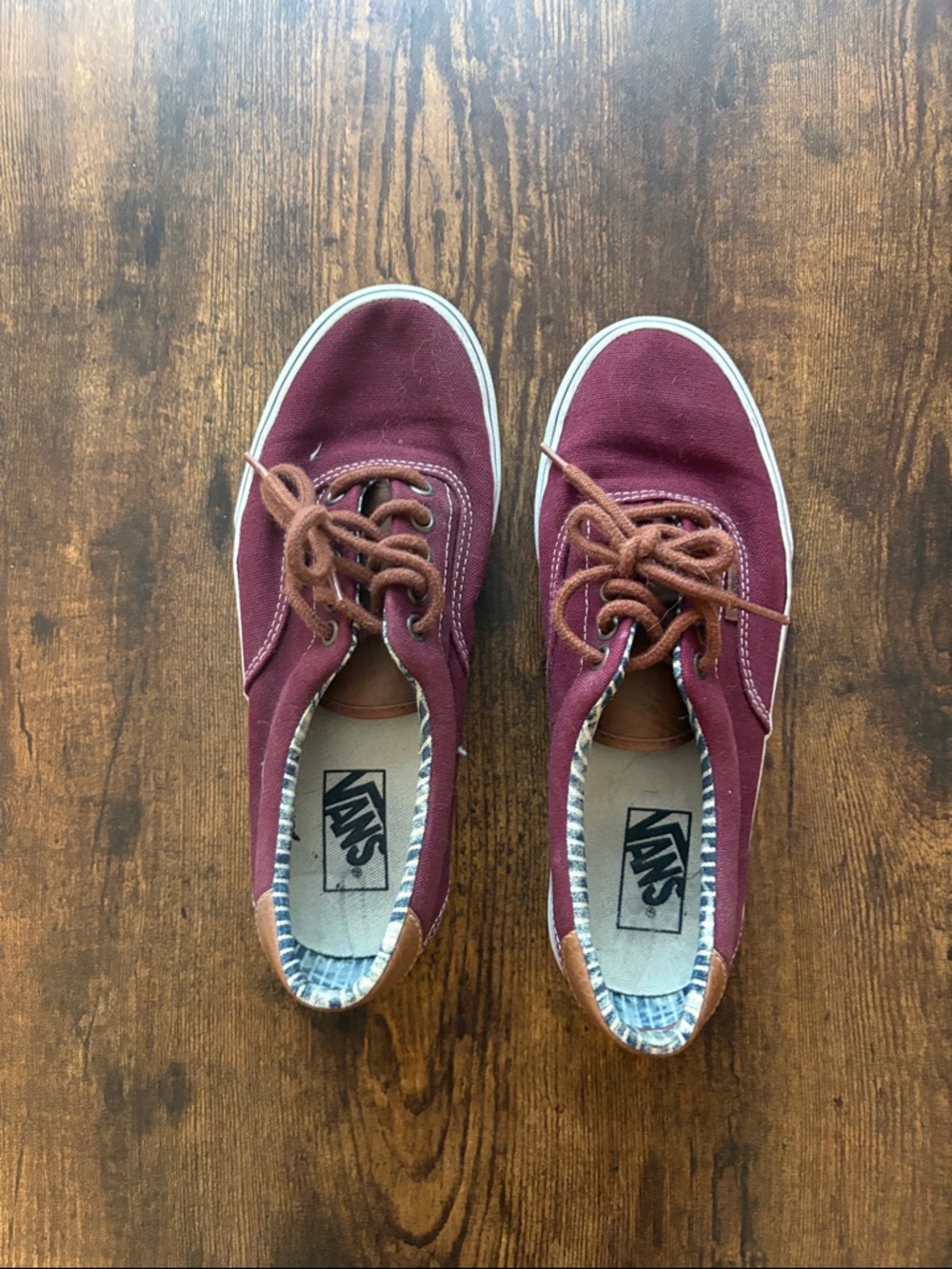 Vans Maroon Canvas Low-Top Sneakers with Brown Accents